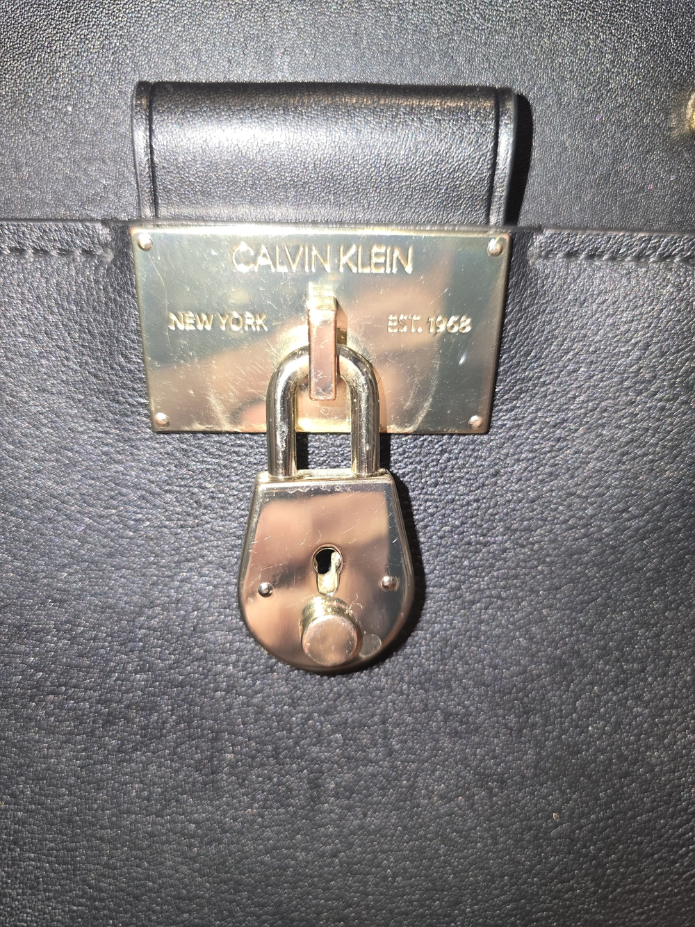 Calvin Klein Black Leather Tote Bag with Gold Lock - Picture 2 of 13